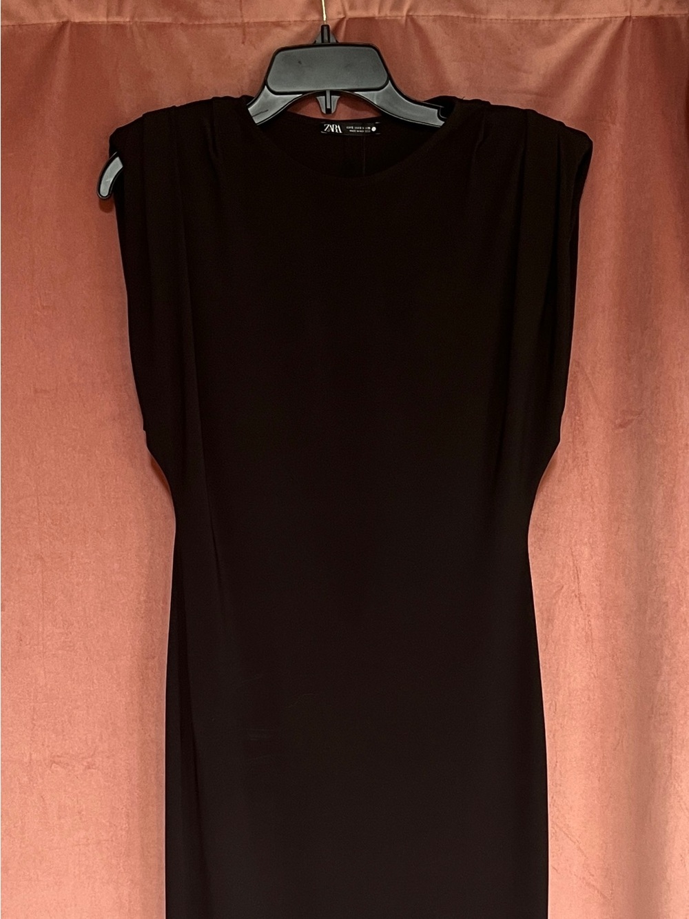 NWT Zara Black Shoulder Pad Sleeveless Midi Dress - Size Small